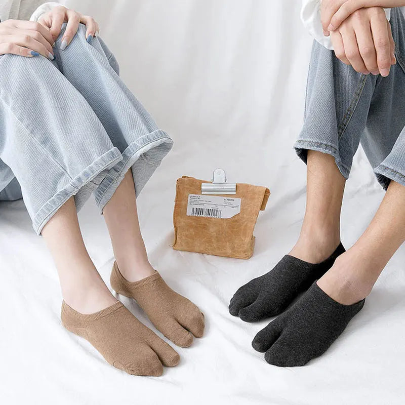 Two Finger Socks Summer Solid Color Two Toe Socks Combed Cotton Couple Tabi Socks Non-slip Invisible Low Boat Sock Short Socks
