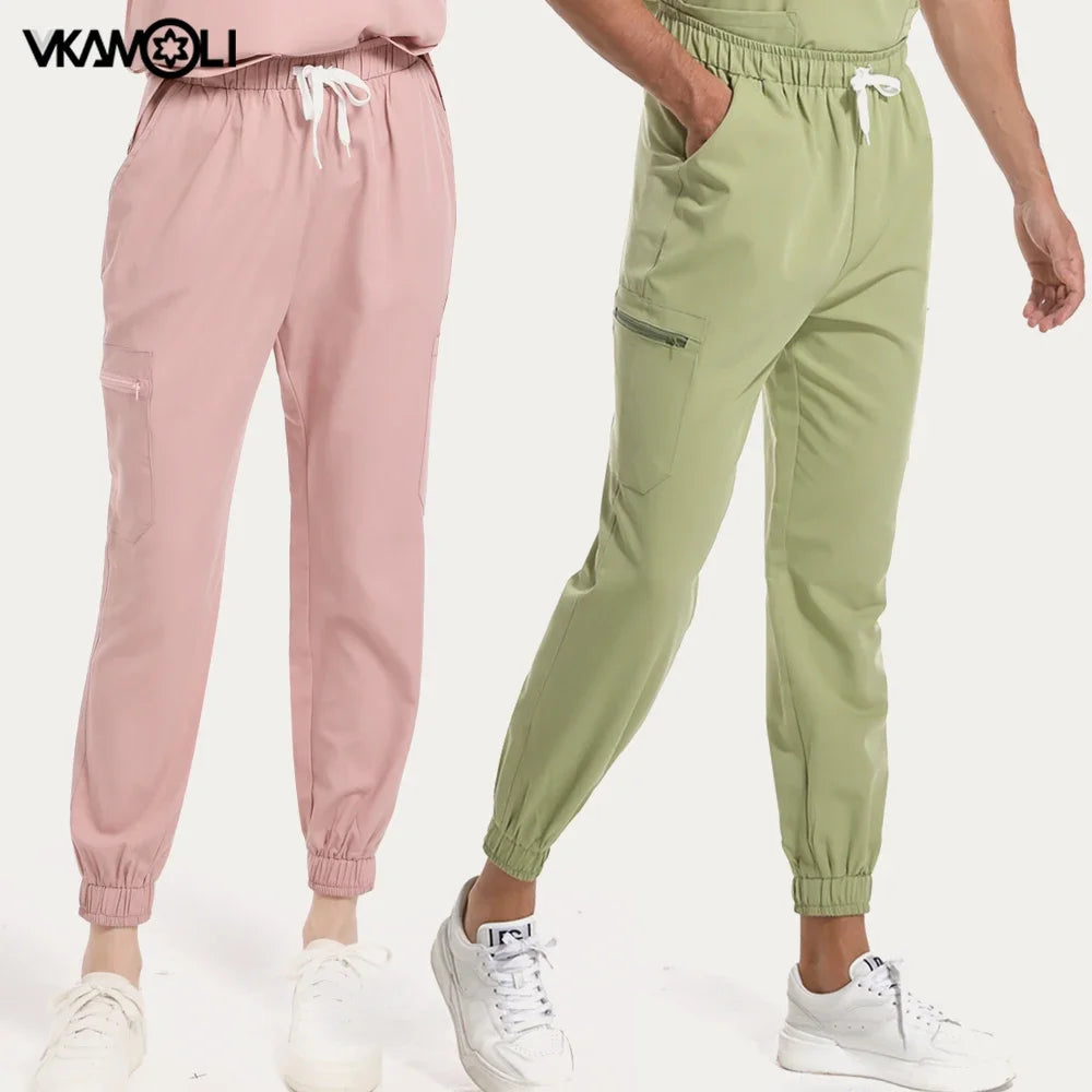 men and women Solid color Scrubs Jogger Pants Stretch Medical Dental Clinic elasticity Vet working Scrubs Bottoms XS-XXL