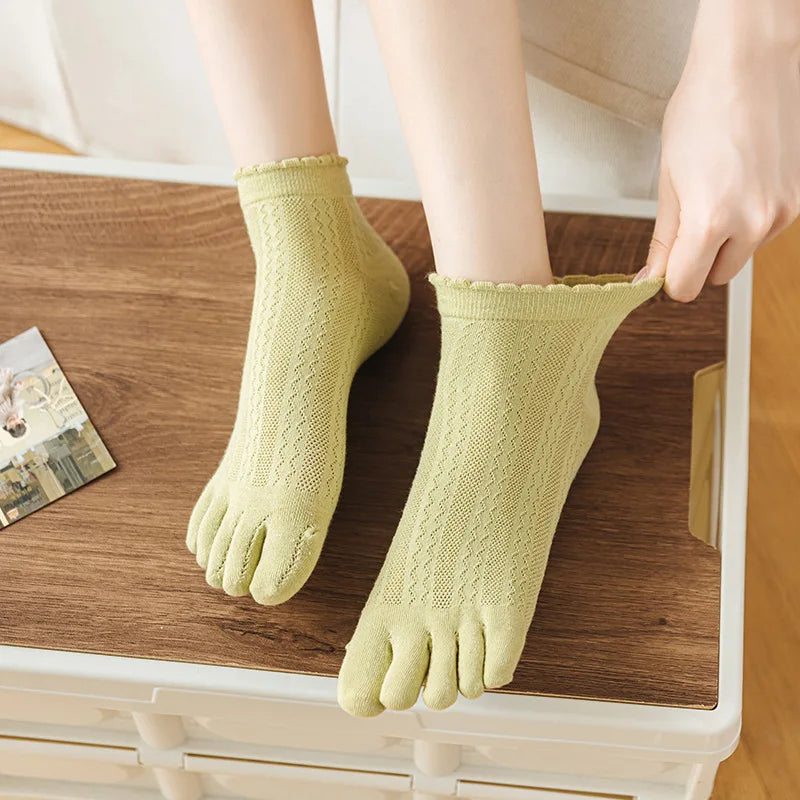 Women Five-finger Lace Socks Cute Summer Japanese Breathable Mesh Five-toed Lace Toe Split-toed Solid Color Hollow Socks Meias
