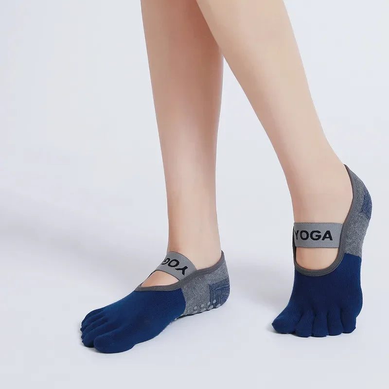 Five Fingers Yoga Socks Silicone Anti-slip Cotton Pilates Socks Women Backless Breathable Gym Fitness Running Dance Sports Socks