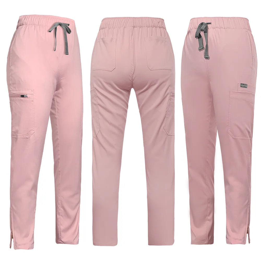 High Quality Zipper Scrubs Pants Elastic Waist Multi Pocket Work Uniform Summer Pants Dental Clinic Veterinary Fashion Pants