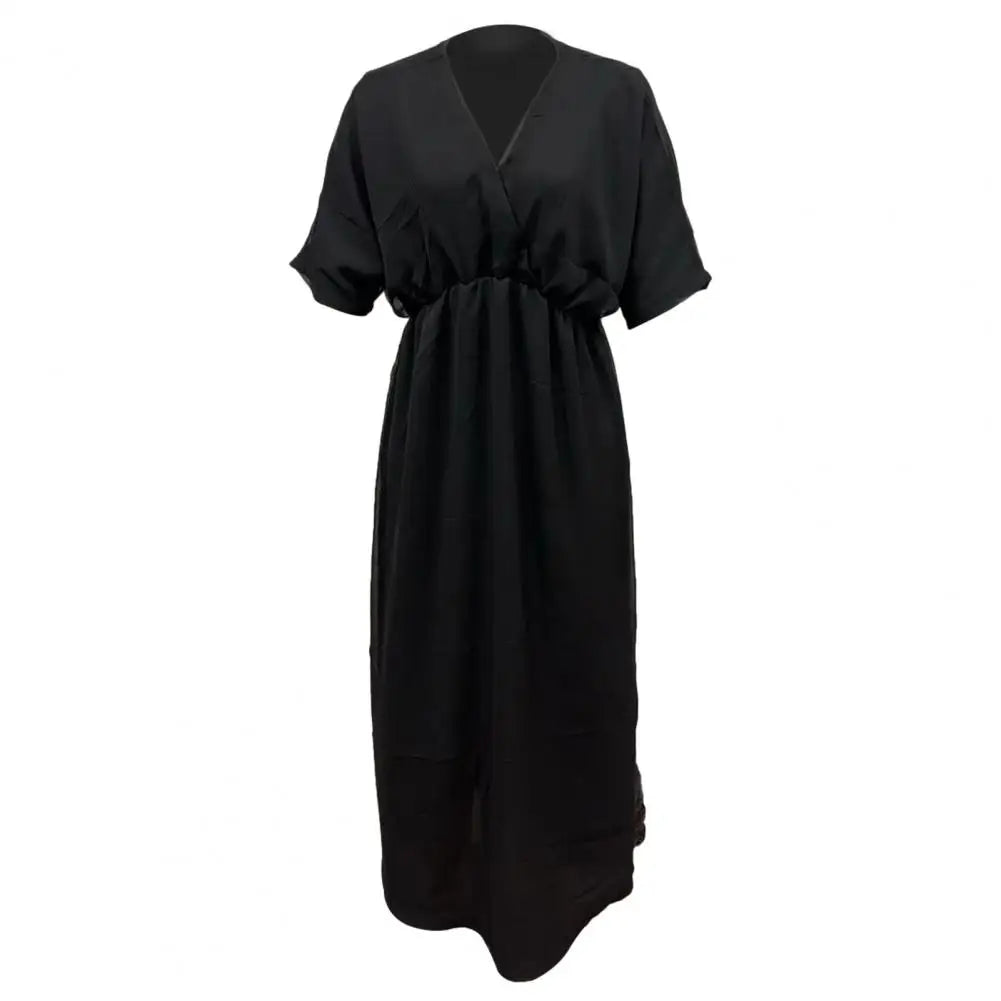Comfortable Long Dress Elegant V-neck Split Dress for Women Loose Fit High Waisted Solid Color Spring Summer Shirt