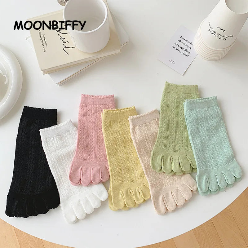 Women Five-finger Lace Socks Cute Summer Japanese Breathable Mesh Five-toed Lace Toe Split-toed Solid Color Hollow Socks Meias