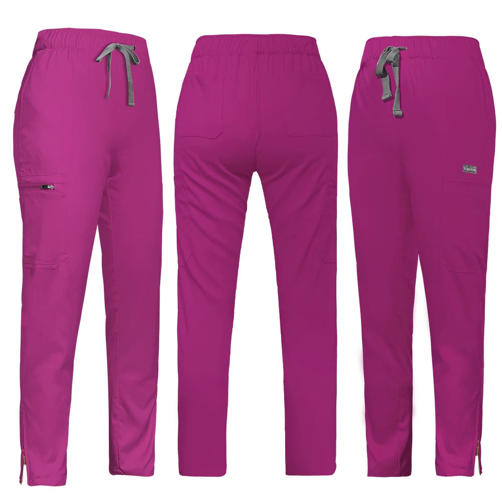 High Quality Zipper Scrubs Pants Elastic Waist Multi Pocket Work Uniform Summer Pants Dental Clinic Veterinary Fashion Pants