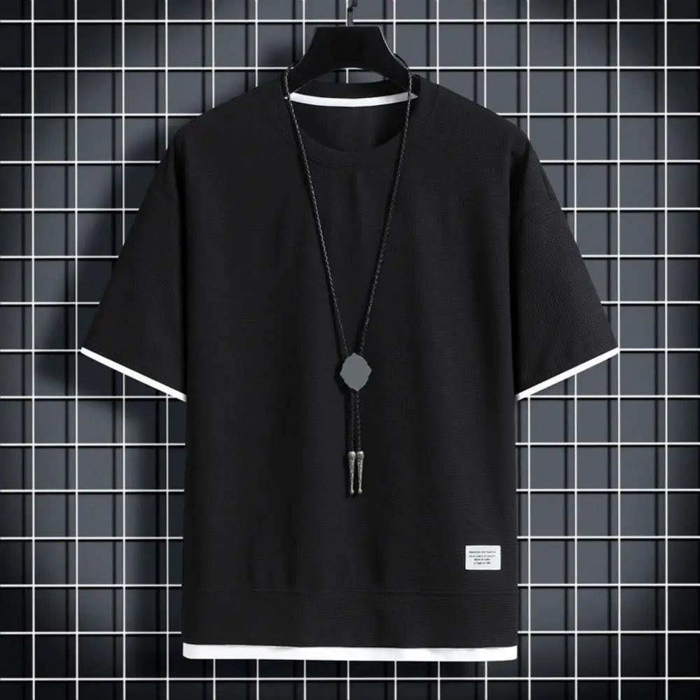 Multi-layered Men Top Men's Summer Waffle Texture Two-piece T-shirt With Loose Fit Half Sleeves Plus Size Streetwear For Outdoor