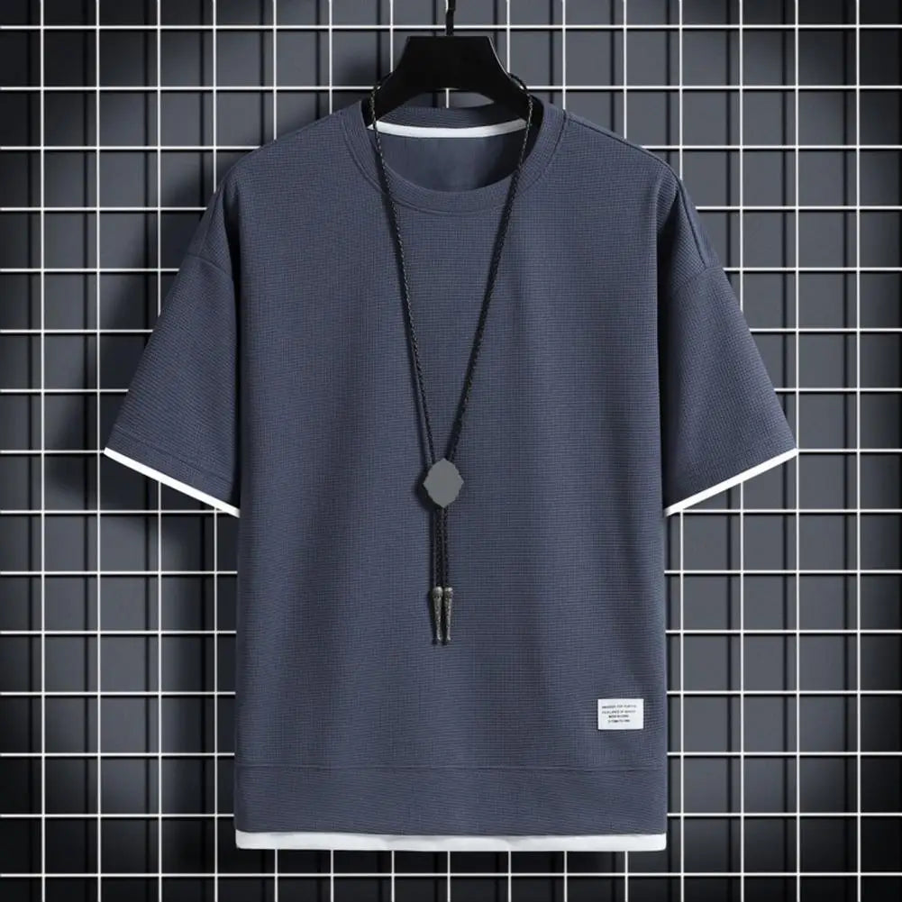 Multi-layered Men Top Men's Summer Waffle Texture Two-piece T-shirt With Loose Fit Half Sleeves Plus Size Streetwear For Outdoor