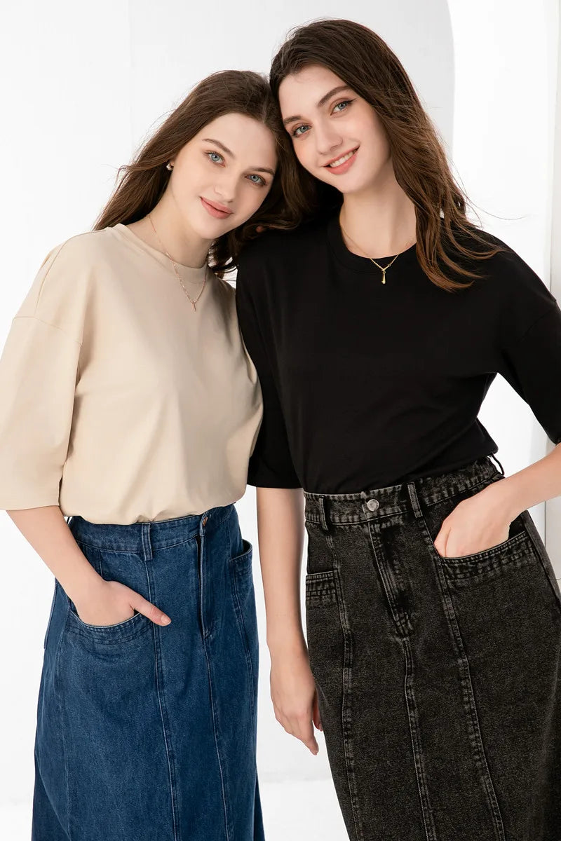 AS 2024 summer woman boxy Tee loose desigh lady clothing 95% cotton high quality fashion look (ship out in 24 hours)