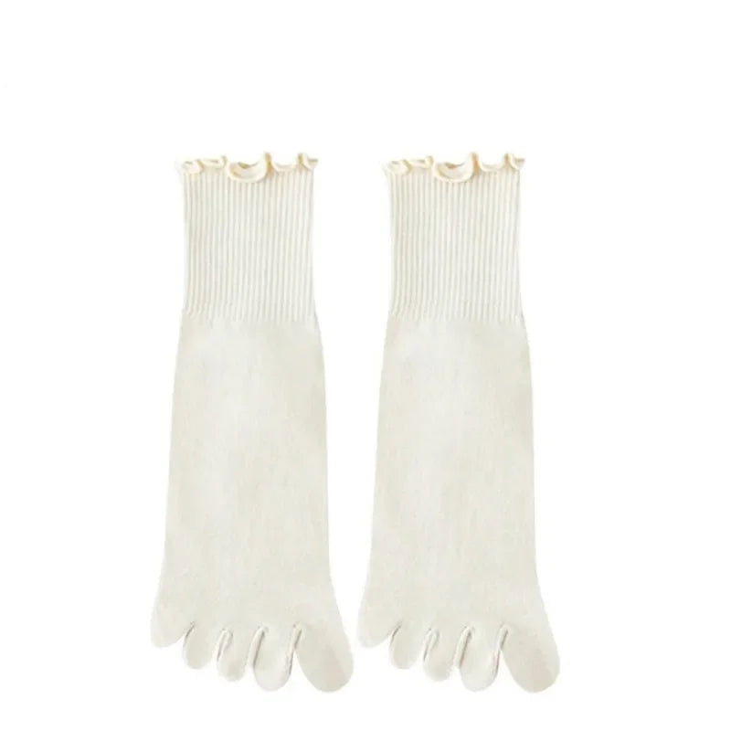 Cotton Five Finger Socks for Woman Edge Curl Fashions White Loose Harajuku Short Socks with Toes Japanese Split Toe Socks