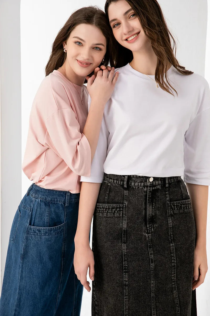 AS 2024 summer woman boxy Tee loose desigh lady clothing 95% cotton high quality fashion look (ship out in 24 hours)