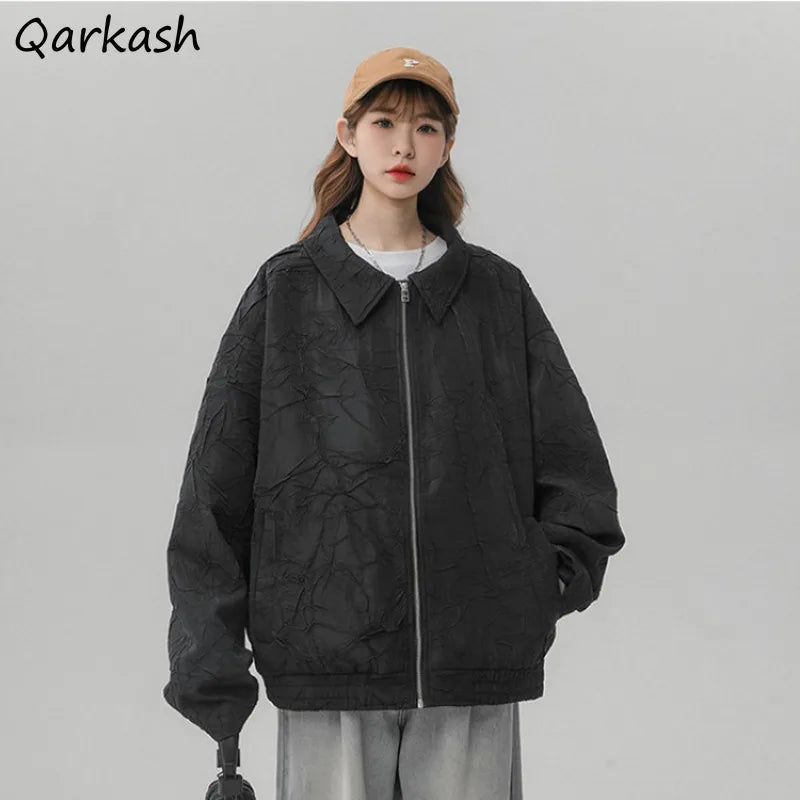 Chic Texture Solid Jackets Women Simple Ruched Loose Leisure Coats Spring Students Fashion All-match Plus Size Overcoats Ins New