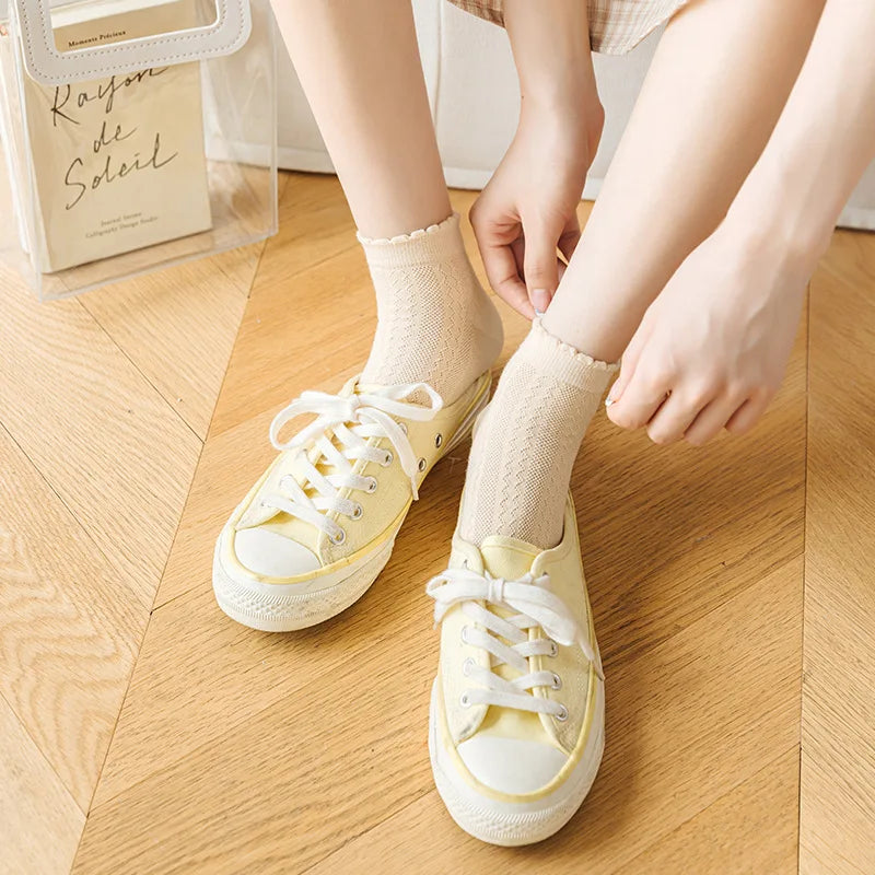 Women Five-finger Lace Socks Cute Summer Japanese Breathable Mesh Five-toed Lace Toe Split-toed Solid Color Hollow Socks Meias