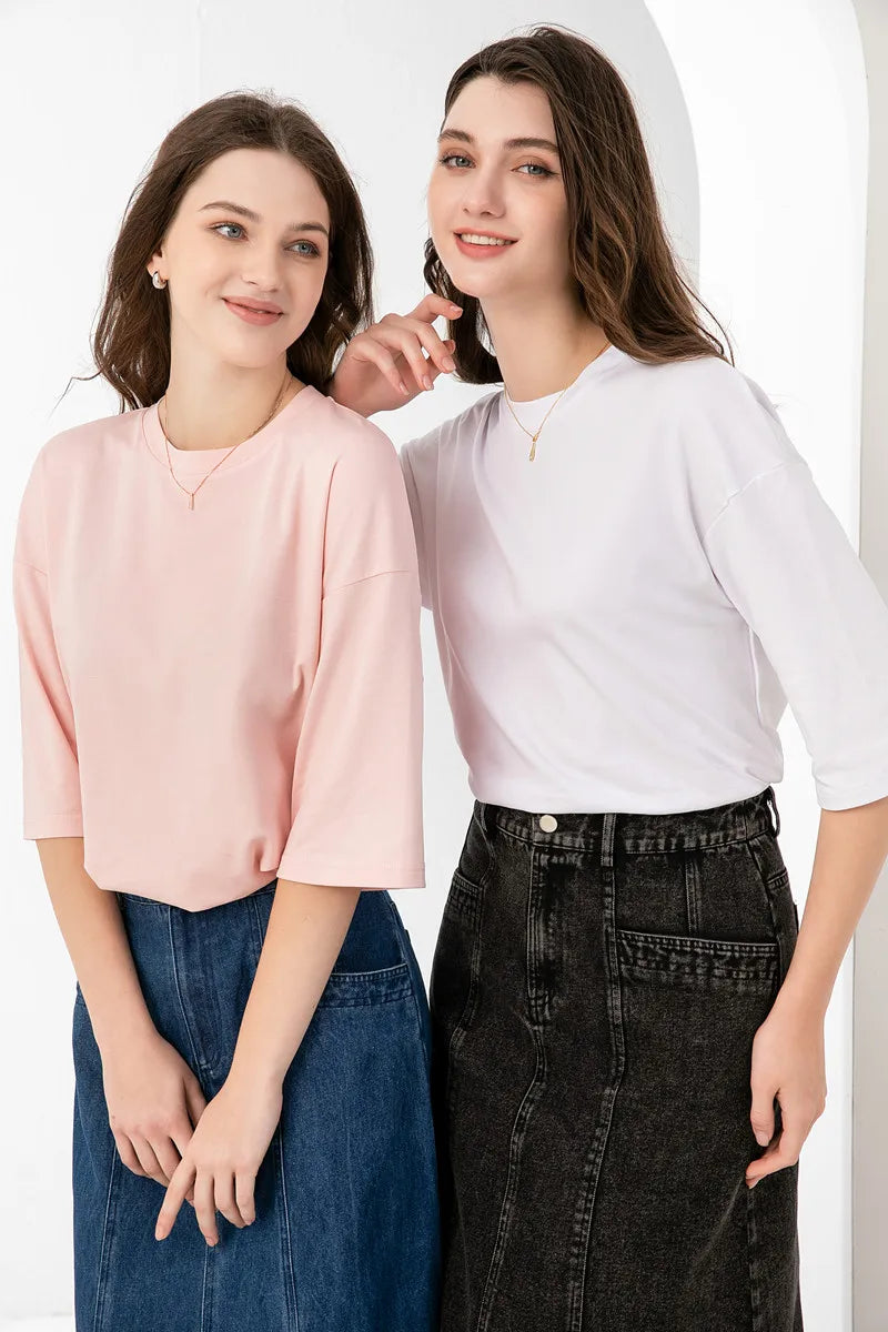 AS 2024 summer woman boxy Tee loose desigh lady clothing 95% cotton high quality fashion look (ship out in 24 hours)