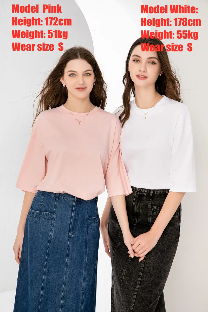 AS 2024 summer woman boxy Tee loose desigh lady clothing 95% cotton high quality fashion look (ship out in 24 hours)