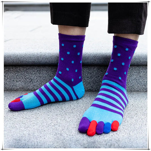 Mens Cotton Toe Socks Striped Contrast Colorful Patchwork Five Finger Socks Free Size Basket Calcetines Short Sox Gifts for Men