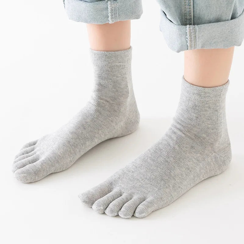 Solid Color Cotton Five Toe Socks Grey Black Middle Tube Socks Women's Socks Autumn Winter warm Breathable Five Fingers Socks