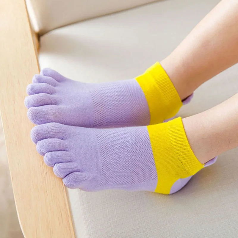 Summer 5 Finger No Show Socks Woman Girl Cotton Bright Color Mesh Breathable Deodorant Invisible Toes Harajuku Socks Fashion