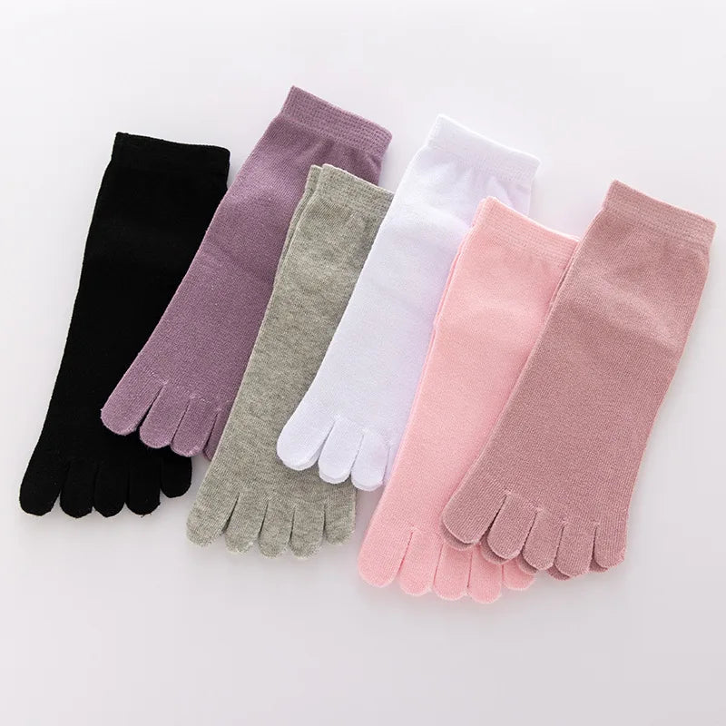 Solid Color Cotton Five Toe Socks Grey Black Middle Tube Socks Women's Socks Autumn Winter warm Breathable Five Fingers Socks