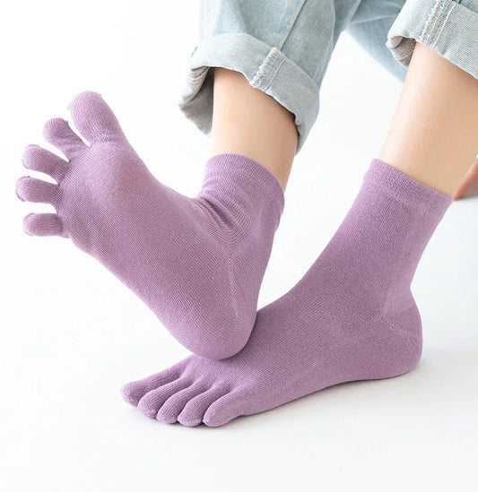 Solid Color Cotton Five Toe Socks Grey Black Middle Tube Socks Women's Socks Autumn Winter warm Breathable Five Fingers Socks