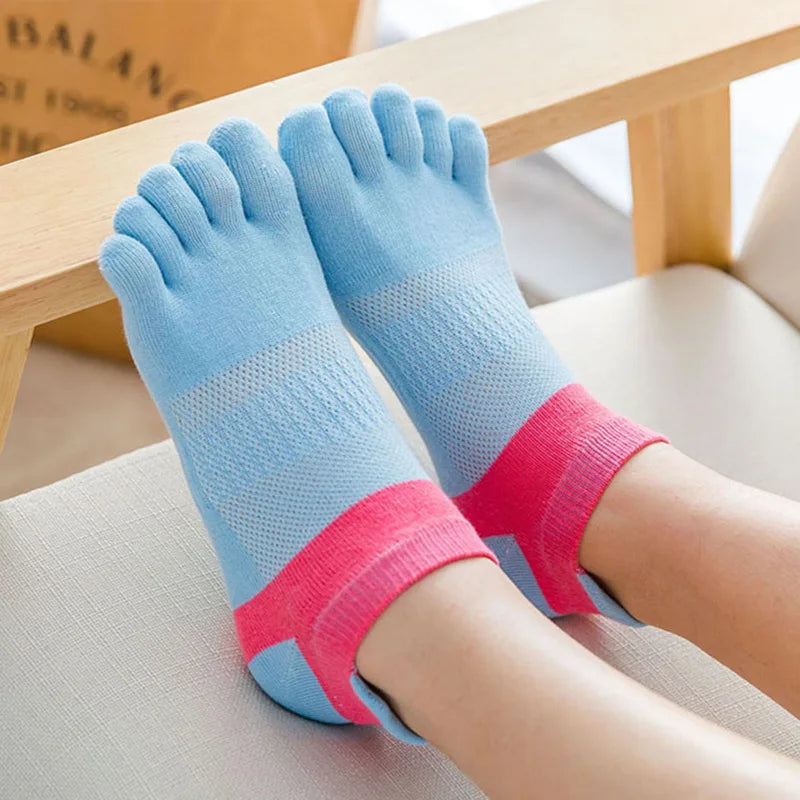 Summer 5 Finger No Show Socks Woman Girl Cotton Bright Color Mesh Breathable Deodorant Invisible Toes Harajuku Socks Fashion