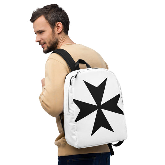 Minimalist Backpack with Stylish Malta Cross Design (White) – Sleek & Durable Travel Companion